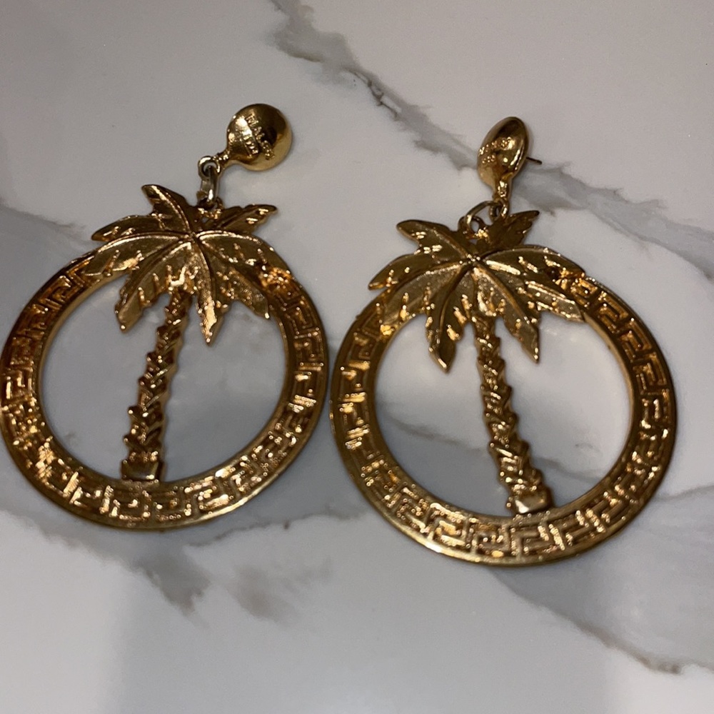 Earrings Palm tree ornament vintage style Malibu 1992 engraved